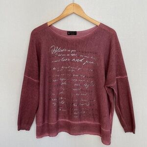 BELLA AMOUR Womens Large Loose Knit Sweater Believe in You Inspirational Message